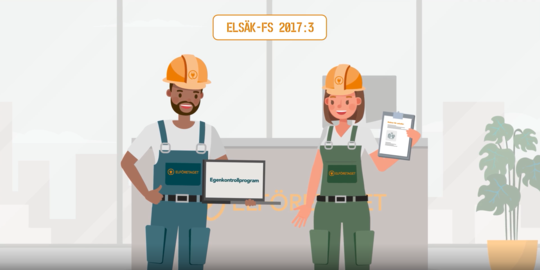 Illustration för film Egenkontrollprogram med en manlig och en kvinlig representant från ett elföretag.